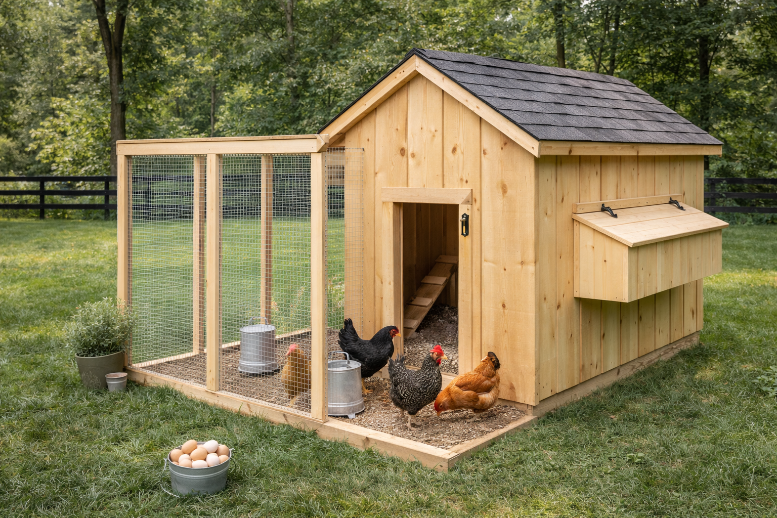 Custom chicken coop with run area