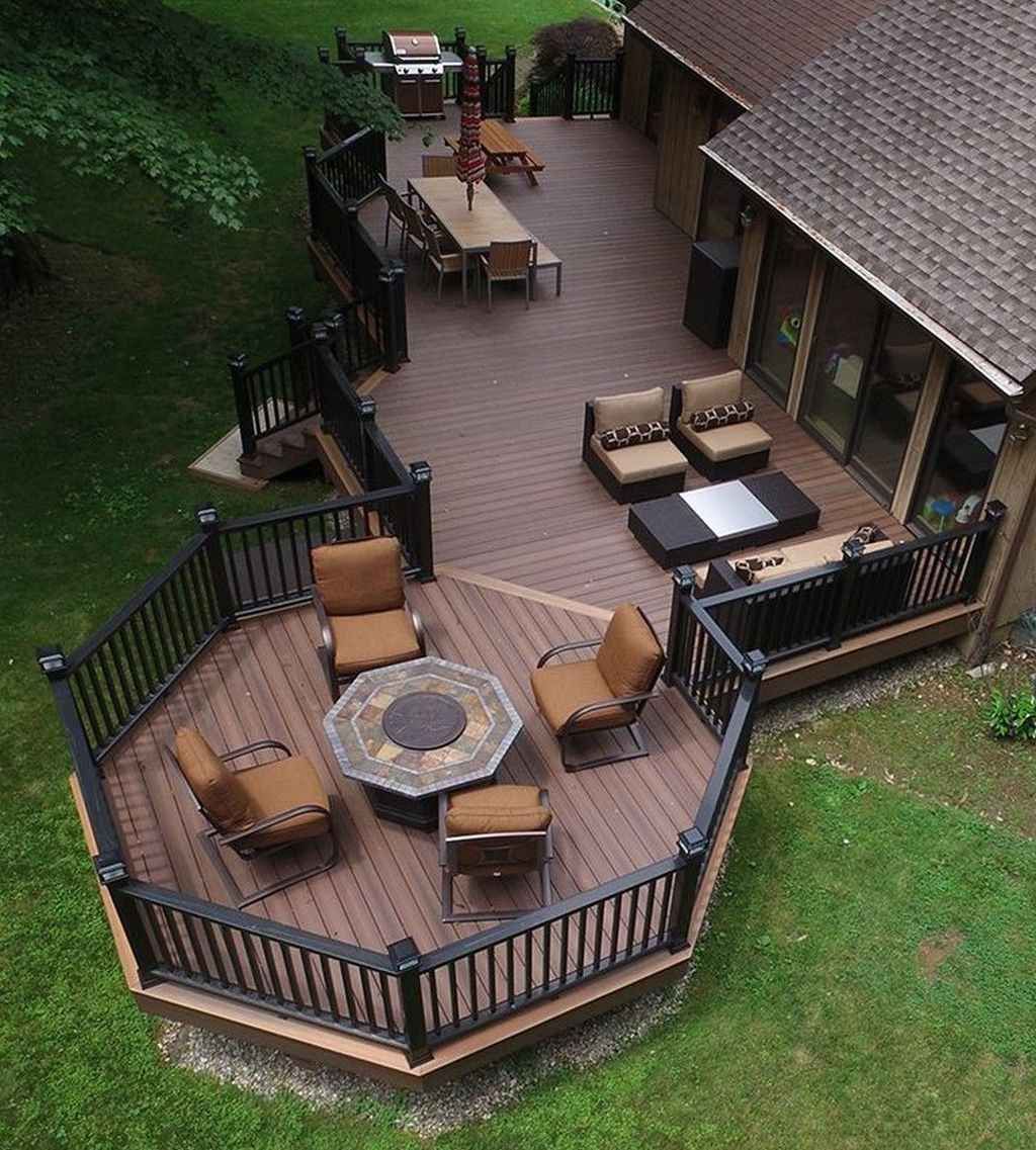 Multi-level composite deck with outdoor furniture