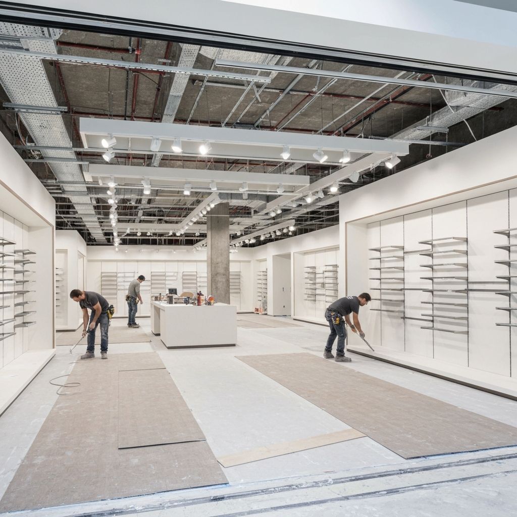 Modern retail store interior buildout in progress
